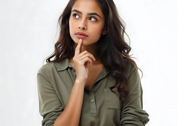 Indian woman thinking carefully